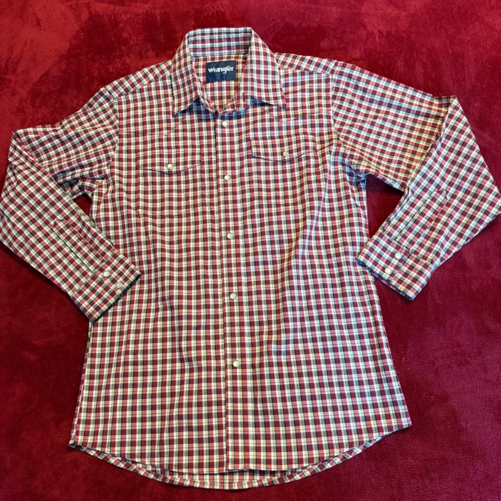 Wrangler Boys Red Plaid Western Snap Long Sleeve‎ Shirt Large BWR045A